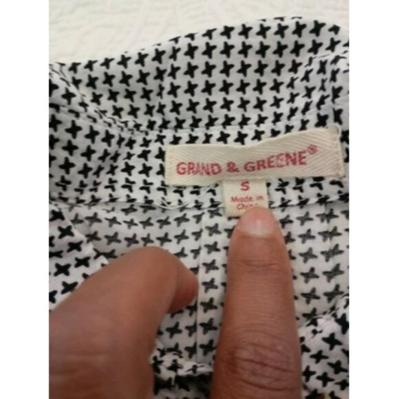Grand & Greene Shirt S Houndstooth Pattern Womens Black & White Button-Up - Picture 2 of 10